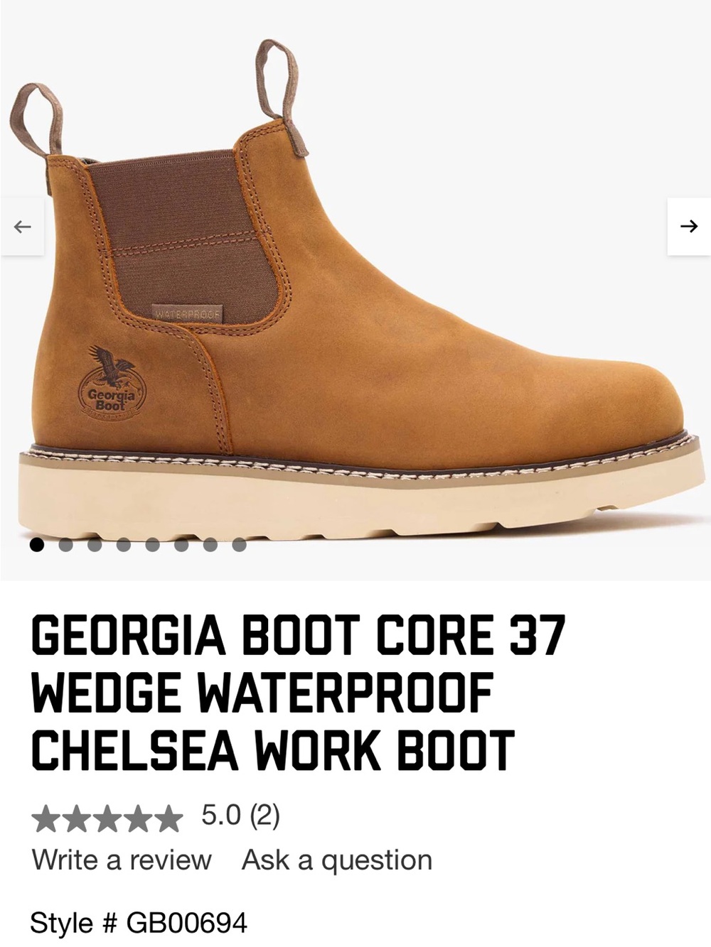 GEORGIA BOOT CORE 37 WEDGE WATERPROOF CHELSEA WORK BOOT - 10.5